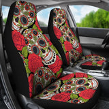 2 Pcs Rose Floral Sugar Skull Car Seat Covers 101819 - YourCarButBetter