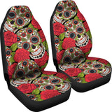 2 Pcs Rose Floral Sugar Skull Car Seat Covers 101819 - YourCarButBetter