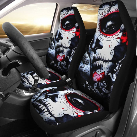 2 Pcs Sugar Skull Beautiful Girls Car Seat Covers 101819 - YourCarButBetter