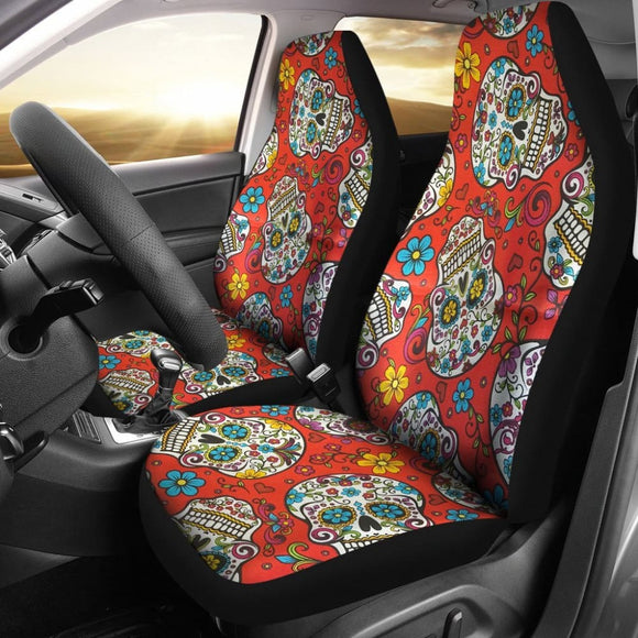 2 Pcs Sugar Skull Car Seat Covers 101819 - YourCarButBetter
