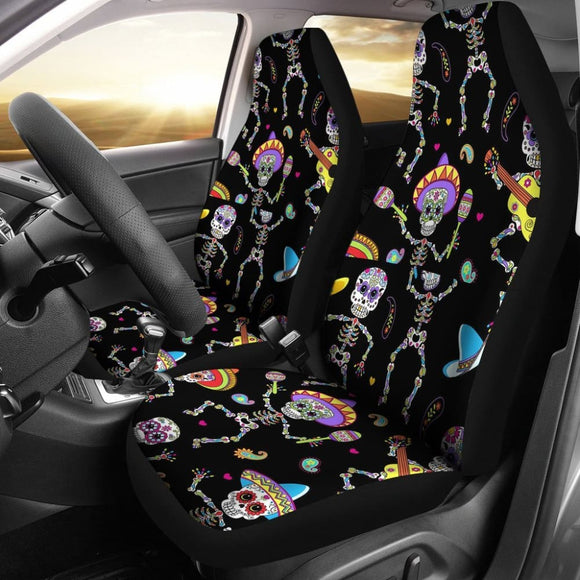 2 Pcs Sugar Skull Car Seat Covers 101819 - YourCarButBetter