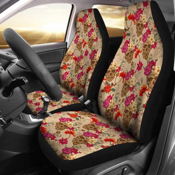 2 Pcs Sugar Skull Car Seat Covers 101819 - YourCarButBetter