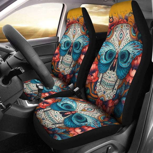 2 Pcs Sugar Skull Car Seat Covers 101819 - YourCarButBetter