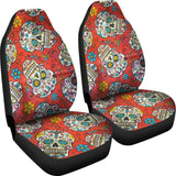 2 Pcs Sugar Skull Car Seat Covers 101819 - YourCarButBetter