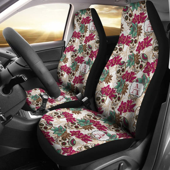 2 Pcs Sugar Skull Car Seat Covers 101819 - YourCarButBetter