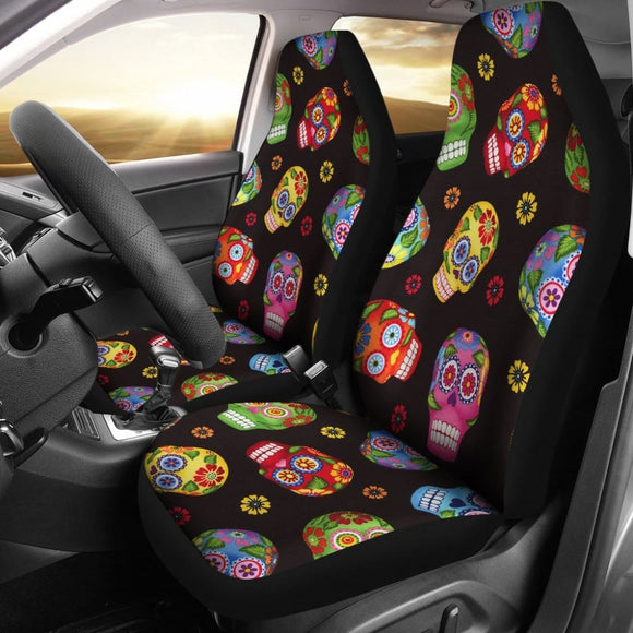 2 Pcs - Sugar Skull Car Seat Covers 101819 - YourCarButBetter