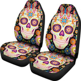 2 Pcs Sugar Skull Day Of The Dead Car Seat Cover 101819 - YourCarButBetter