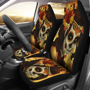 2 Pcs Sugar Skull Day Of The Dead Car Seat Covers 101819 - YourCarButBetter