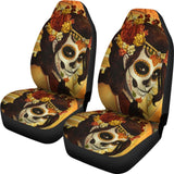 2 Pcs Sugar Skull Day Of The Dead Car Seat Covers 101819 - YourCarButBetter