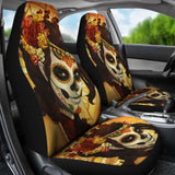 2 Pcs Sugar Skull Day Of The Dead Car Seat Covers 101819 - YourCarButBetter