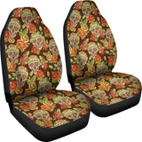 2 Pcs Sugar Skull Floral Car Seat Covers 101819 - YourCarButBetter