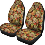 2 Pcs Sugar Skull Floral Car Seat Covers 101819 - YourCarButBetter