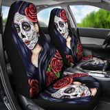 2 Pcs Sugar Skull Girl Car Seat Covers 101819 - YourCarButBetter