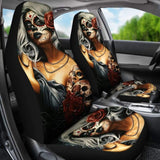 2 Pcs Sugar Skull Girl Car Seat Covers 101819 - YourCarButBetter