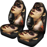 2 Pcs Sugar Skull Girl Car Seat Covers 101819 - YourCarButBetter