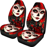 2 Pcs Sugar Skull Girl Car Seat Covers 101819 - YourCarButBetter