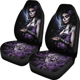 2 Pcs Sugar Skull Girl Car Seat Covers 101819 - YourCarButBetter