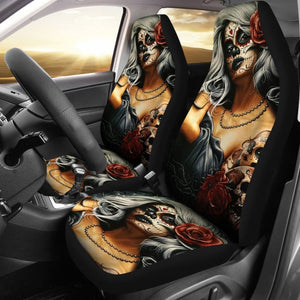 2 Pcs Sugar Skull Girl Car Seat Covers 101819 - YourCarButBetter