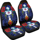 2 Pcs Sugar Skull Girl Car Seat Covers 101819 - YourCarButBetter