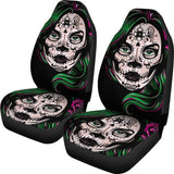 2 Pcs Sugar Skull Girl Car Seat Covers 101819 - YourCarButBetter