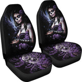 2 Pcs Sugar Skull Girl Car Seat Covers 101819 - YourCarButBetter