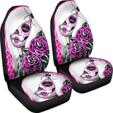 2 Pcs Sugar Skull Girl Skull Car Seat Covers 101819 - YourCarButBetter