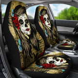 2 Pcs Sugar Skull Girl Skull Car Seat Covers 101819 - YourCarButBetter