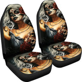 2 Pcs Sugar Skull Girl Car Seat Covers 101819 - YourCarButBetter