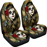 2 Pcs Sugar Skull Girl Skull Car Seat Covers 101819 - YourCarButBetter