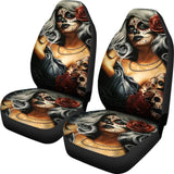 2 Pcs Sugar Skull Girl Car Seat Covers 101819 - YourCarButBetter