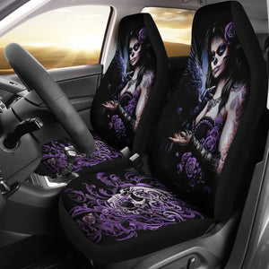 2 Pcs Sugar Skull Girl Car Seat Covers 101819 - YourCarButBetter