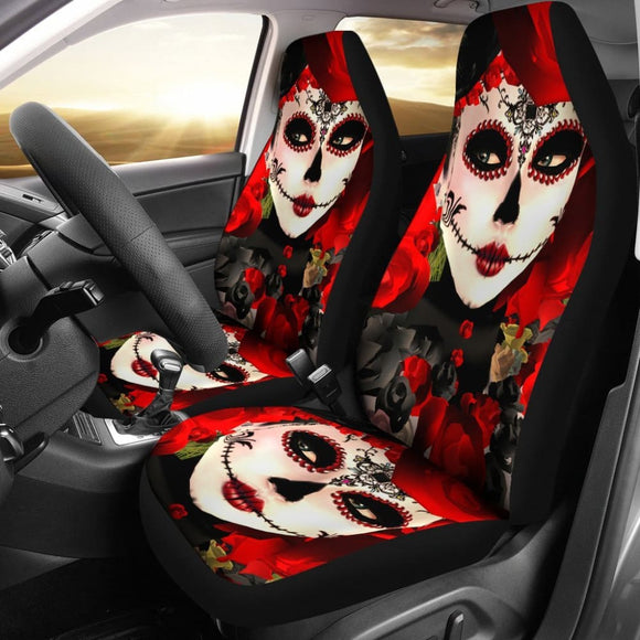 2 Pcs Sugar Skull Girl Car Seat Covers 101819 - YourCarButBetter