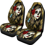 2 Pcs Sugar Skull Girl Skull Car Seat Covers 101819 - YourCarButBetter