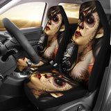 2 Pcs Sugar Skull Girl Car Seat Covers 101819 - YourCarButBetter