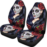 2 Pcs Sugar Skull Girl Car Seat Covers 101819 - YourCarButBetter