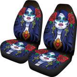 2 Pcs Sugar Skull Girl Car Seat Covers 101819 - YourCarButBetter