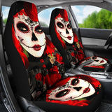 2 Pcs Sugar Skull Girl Car Seat Covers 101819 - YourCarButBetter