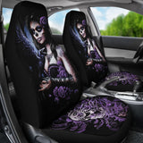 2 Pcs Sugar Skull Girl Car Seat Covers 101819 - YourCarButBetter