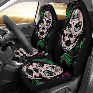 2 Pcs Sugar Skull Girl Car Seat Covers 101819 - YourCarButBetter