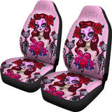 2 Pcs Sugar Skull Girl Day Of The Dead Car Seat Covers 101819 - YourCarButBetter