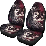 2 Pcs Sugar Skull Girl Seat Covers 101819 - YourCarButBetter