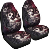 2 Pcs Sugar Skull Girl Seat Covers 101819 - YourCarButBetter