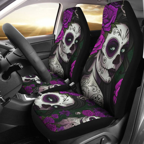 2 Pcs Sugar Skull Girls Car Seat Covers 101819 - YourCarButBetter