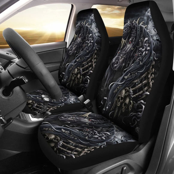 2 Pcs Sugar Skull Horse Car Seat Covers 101819 - YourCarButBetter