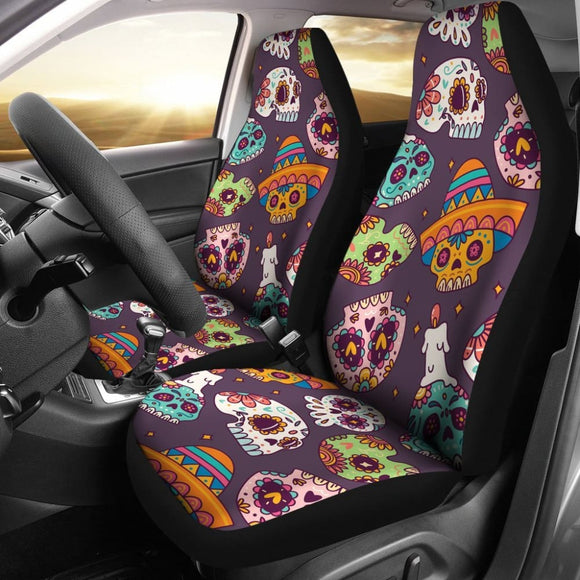2 Pcs Sugar Skull Seat Covers 101819 - YourCarButBetter