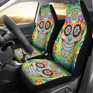 2 Pcs Sugar Skullgothic Skull Car Seat Covers 101819 - YourCarButBetter