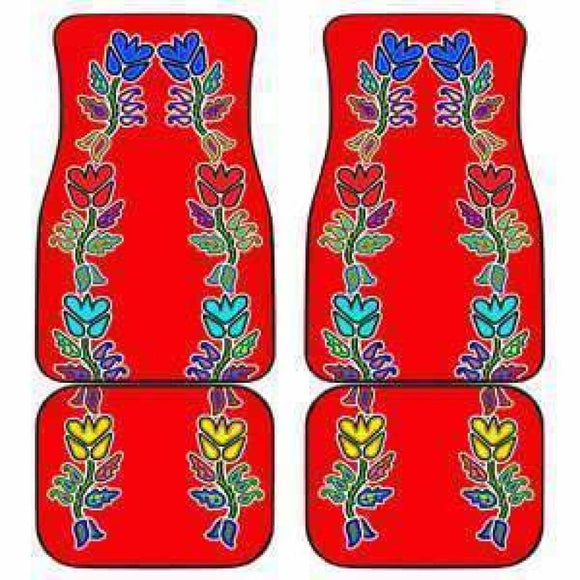 4 Generations Floral Red Set Of 4 Car Floor Mats 153908 - YourCarButBetter