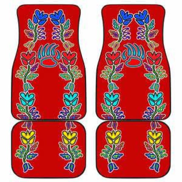 4 Generations Floral With Bearpaw Red Car Floor Mats 094209 - YourCarButBetter