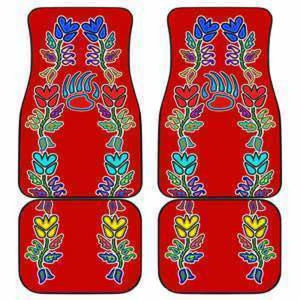 4 Generations Floral With Bearpaw Red Set Of 4 Car Floor Mats 153908 - YourCarButBetter