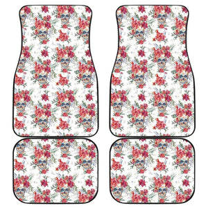 4 Pcs Floral Sugar Skull Car Mats 101819 - YourCarButBetter